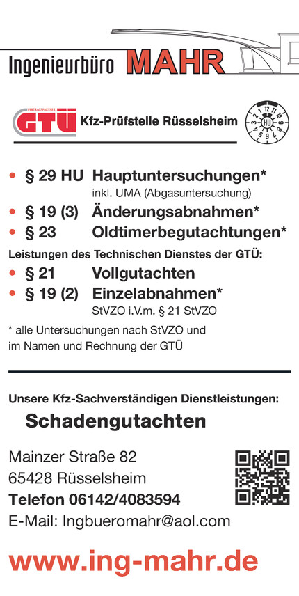 Ingenieurbüro Mahr
GTÜ Kfz-Prüfstelle