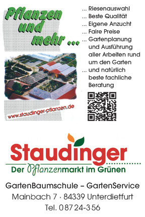 Pflanzenmarkt Staudinger
Gartenbaumschule
Gartenservice